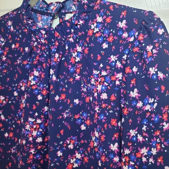 J. Crew Factory Long Sleeve Ruffleneck Top Floral Navy Size XS - Picture 5 of 11